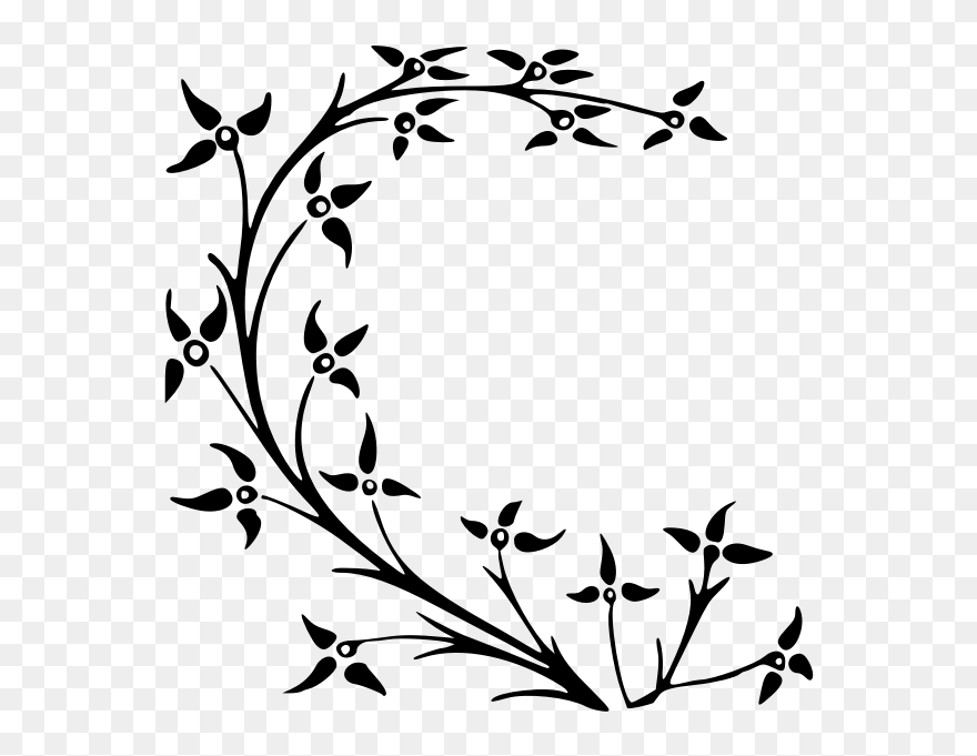 Flower Branch Silhouette - Pattern Leaf Flower Design Clipart