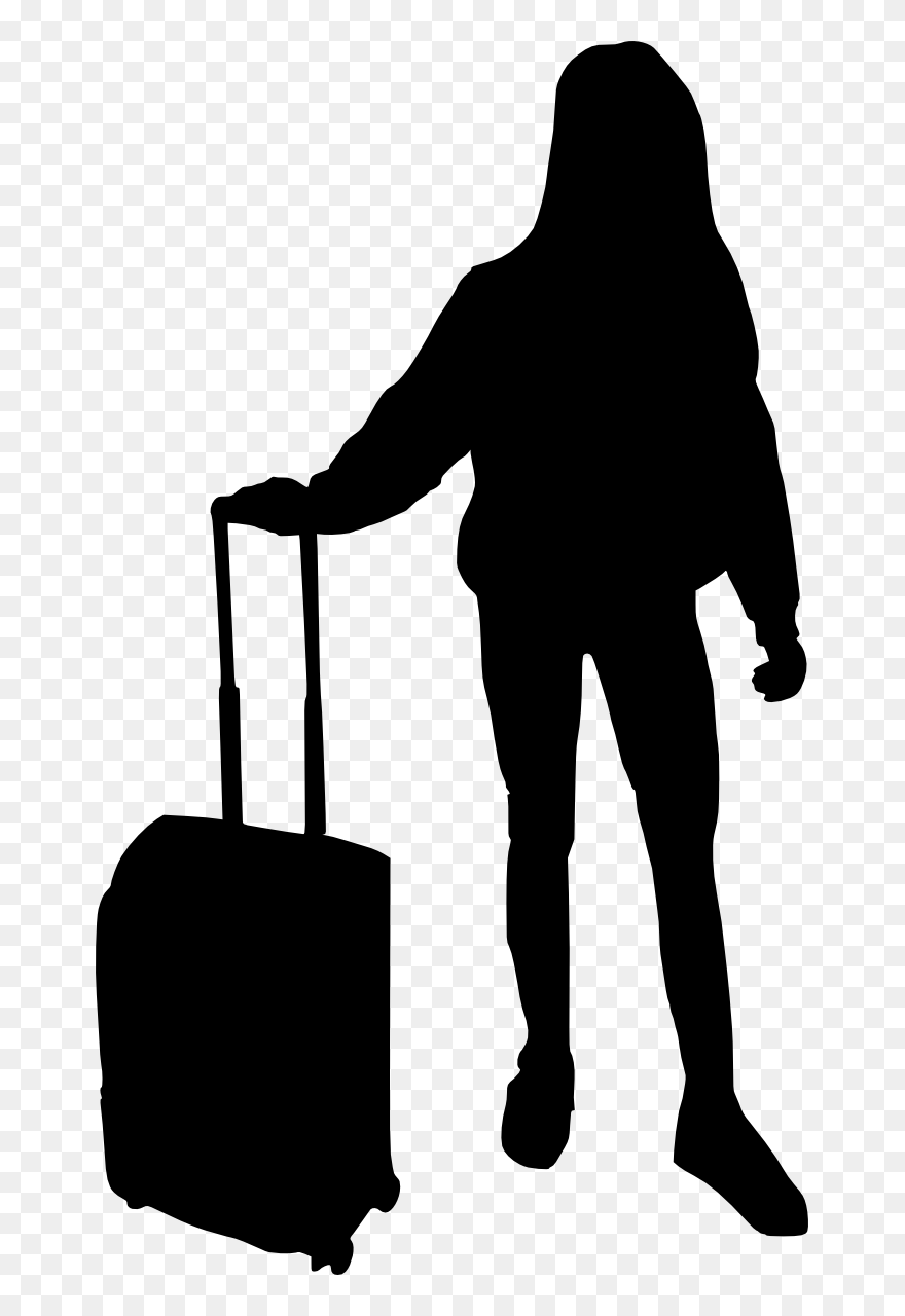 Suitcase Baggage Clip Art - Girl With Luggage Silhouette - Png Download