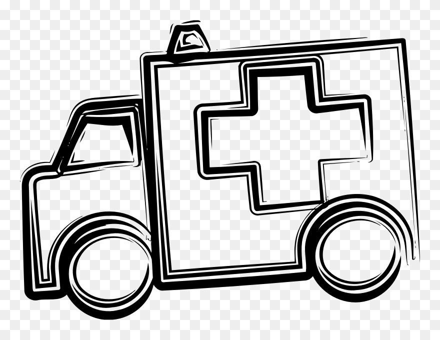 Sketched Ambulance - Moving Ambulance Clipart Black And White - Png Download