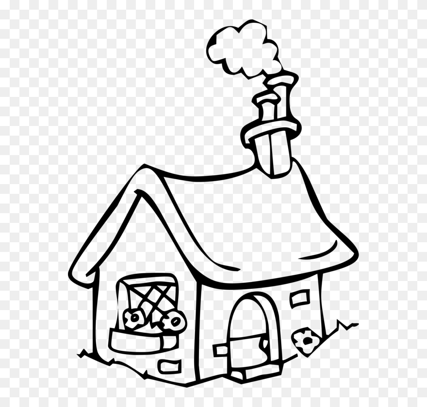 Transparent House Black And White Line Art Line Clipart - Chimney Clipart Black And White - Png Download