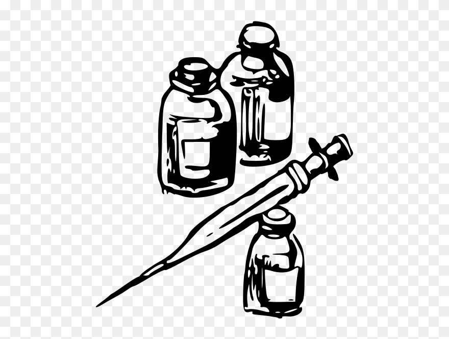 Syringe And Medicine - Transparent Bottle And Syringe Drawing Clipart