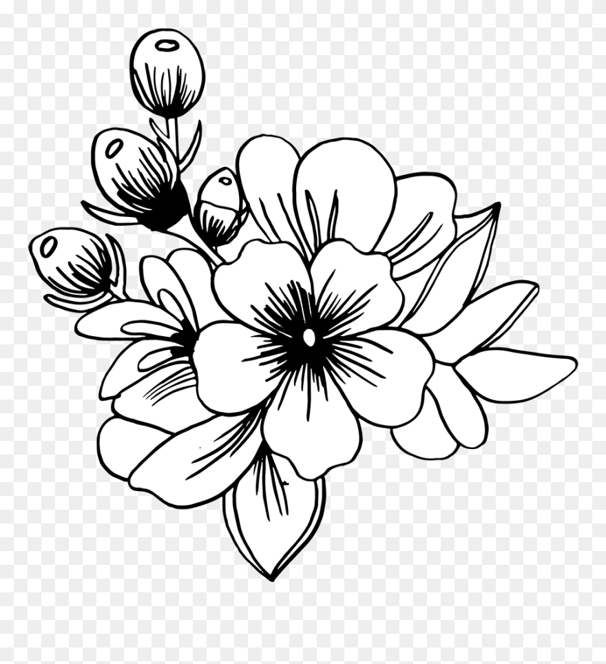 Flower Png Black And White Clipart