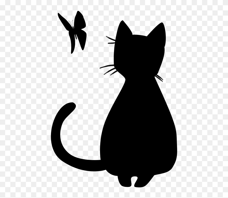 Silhouette Cat And Butterfly Clipart