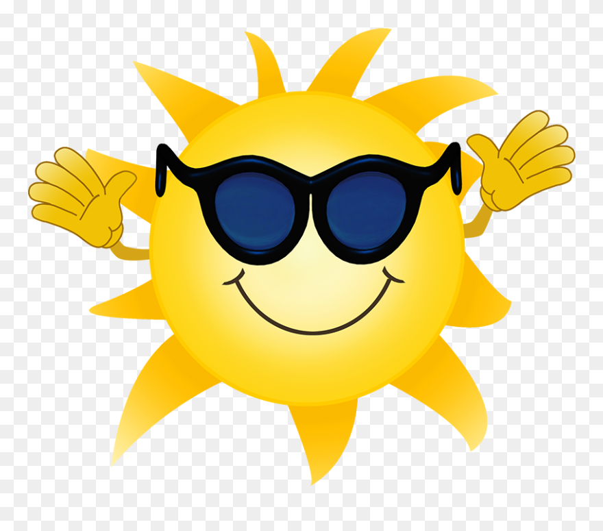 Cartoon Sun With Sunglasses Waving - Sun Rays Cartoon Clipart