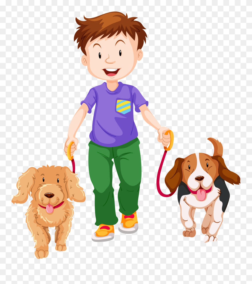 Free Dog Walking Clipart Picture Free Library Walking - Cartoon Boy With Dogs - Png Download