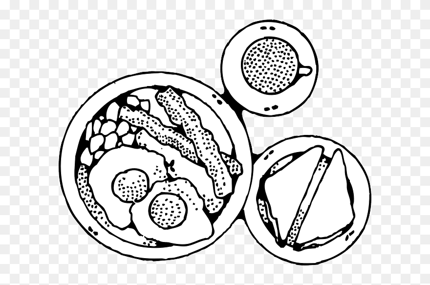 Plate Of Food Clipart Black And White - Breakfast Vector Black And White - Png Download