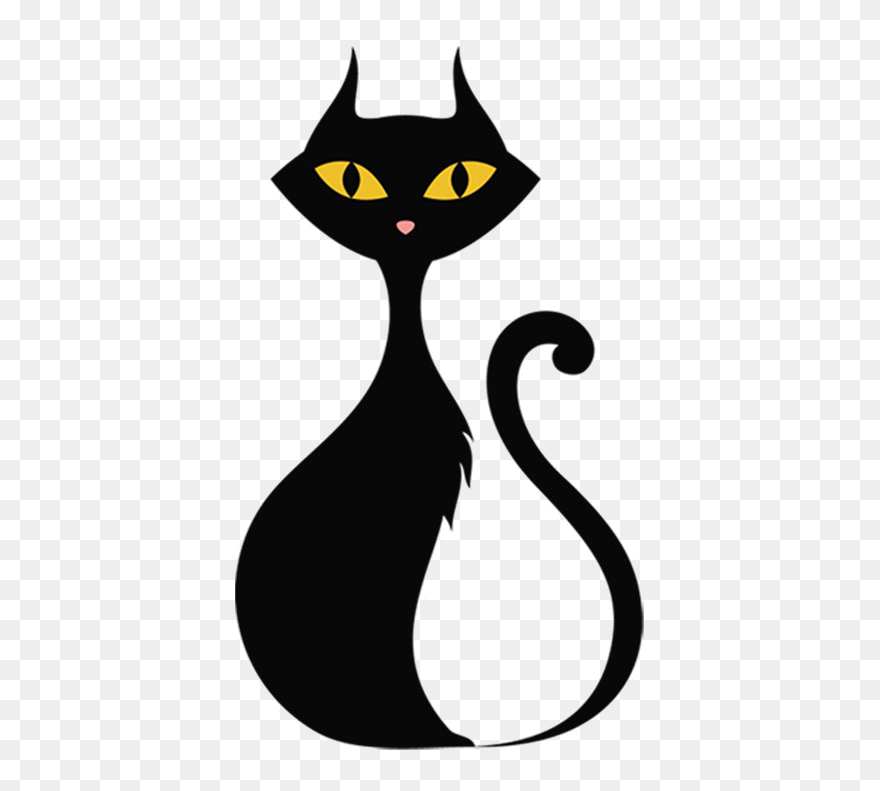 Black Cat Clip Art Drawing Kitten - Black Cat Clipart Halloween - Png Download