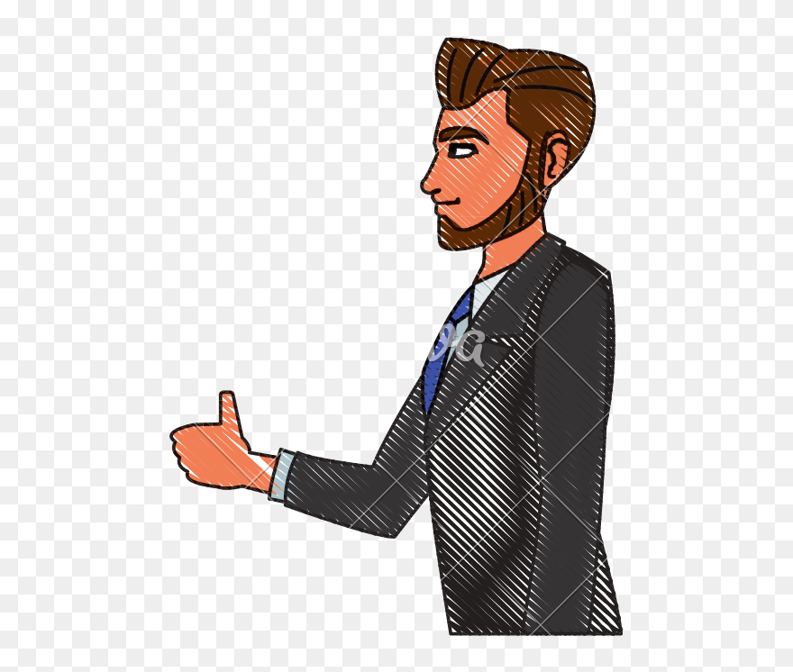 Drawing Character Business Man With Suit Profile - Cartoon Clipart
