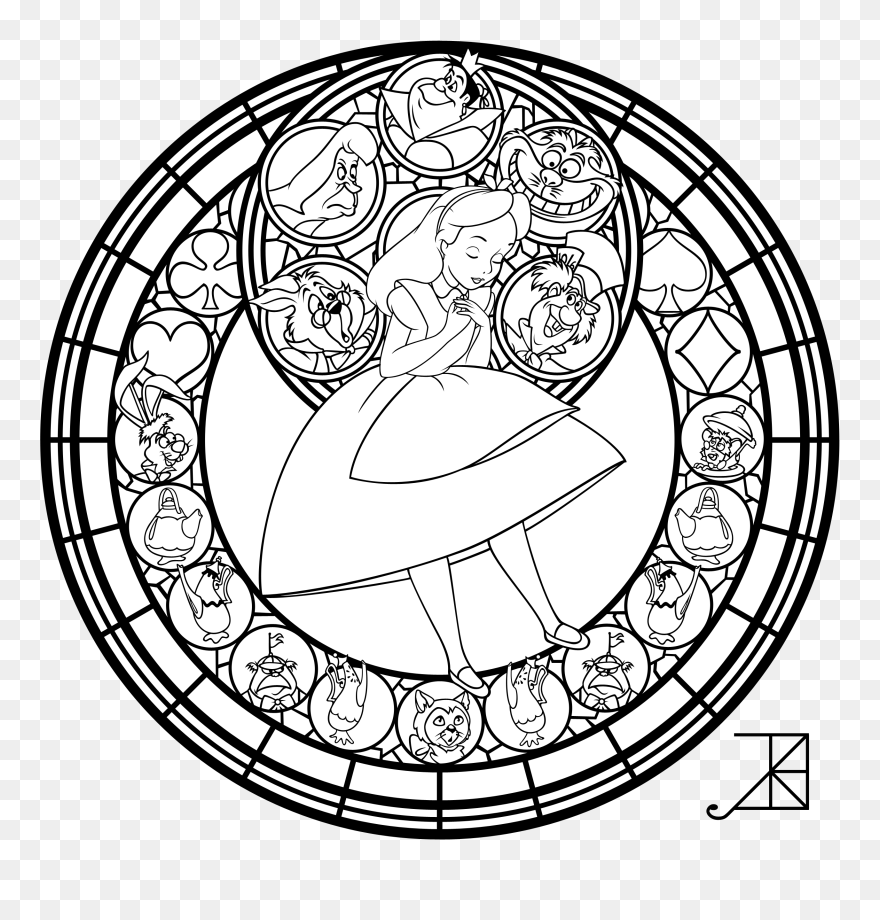 Alice Falling Png Line Art - Disney Stain Glass Coloring Clipart
