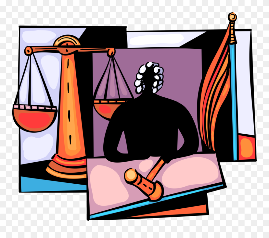 Vector Illustration Of Judicial Judge In Court Of Law - Scales Of Justice Clipart
