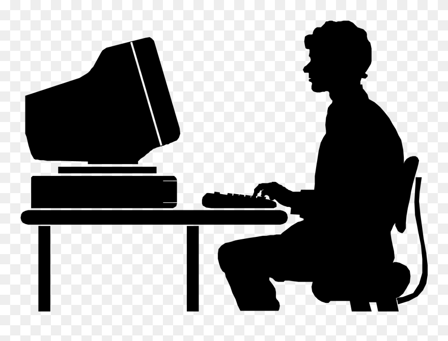 Laptop Computer Keyboard Computer Monitors Clip Art - Silhouette Person At Computer - Png Download