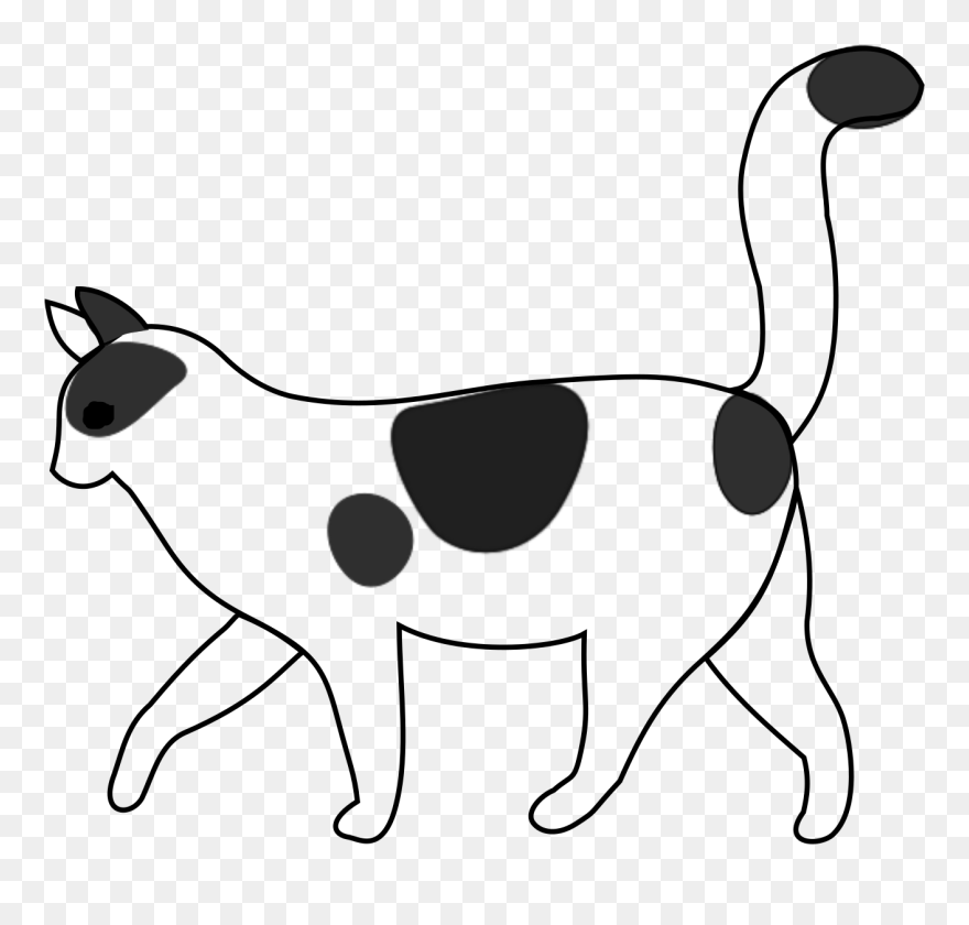Cat Walking Clipart Black And White - Png Download