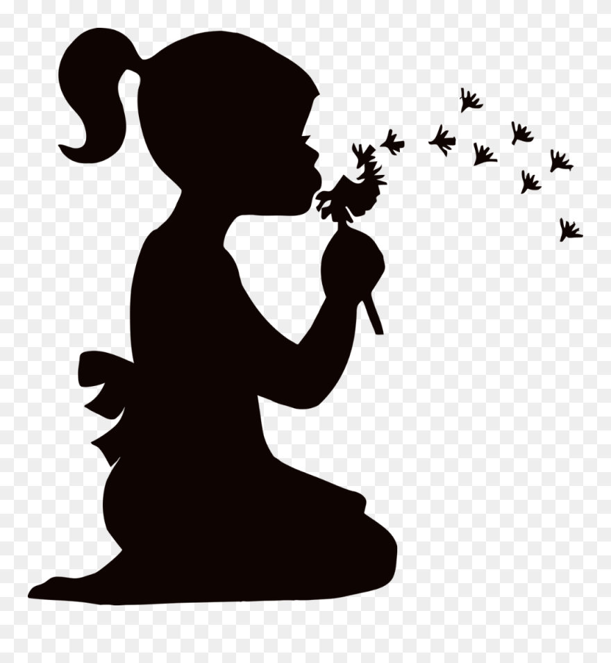Girl Blowing Dandelion Clipart