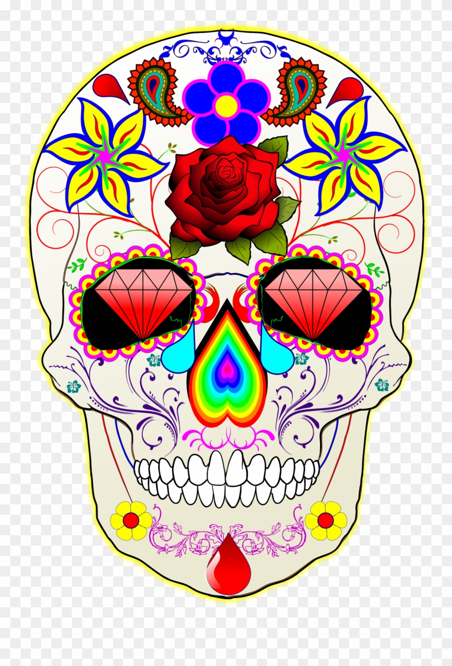 Dia De Los Muertos Memories - Abstract Rainbow Sugar Skull Note Cards (pk Clipart