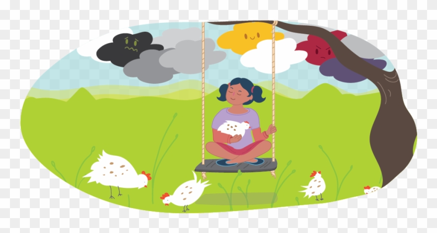 Girl Sitting On Swings Alone With Chickens - Chicken Clipart