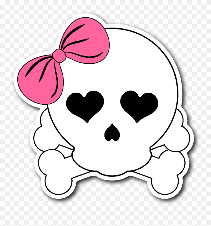 Girlie Skull With Pink Bow 3" X 4" Die Cut Vinyl Sticker - Skull Clipart