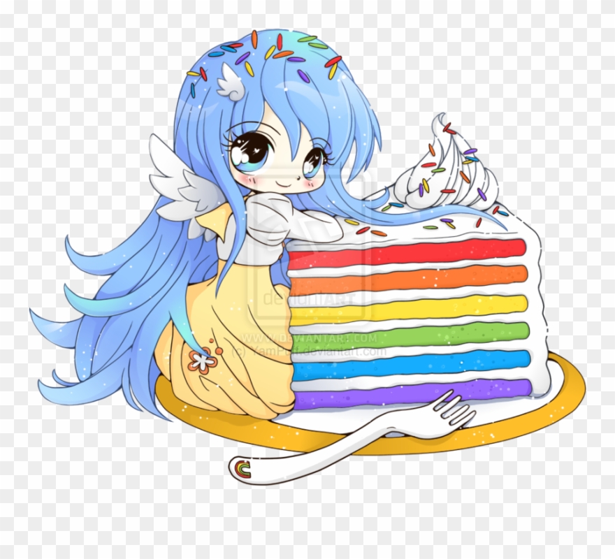 Chibi Clipart Food - Chibi Girl With Cake - Png Download