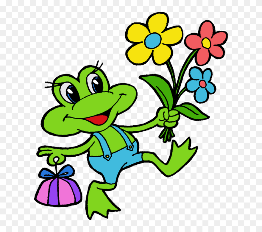 Cartoon Frog Prince Vector Material - Frog With Flower Clipart - Png Download