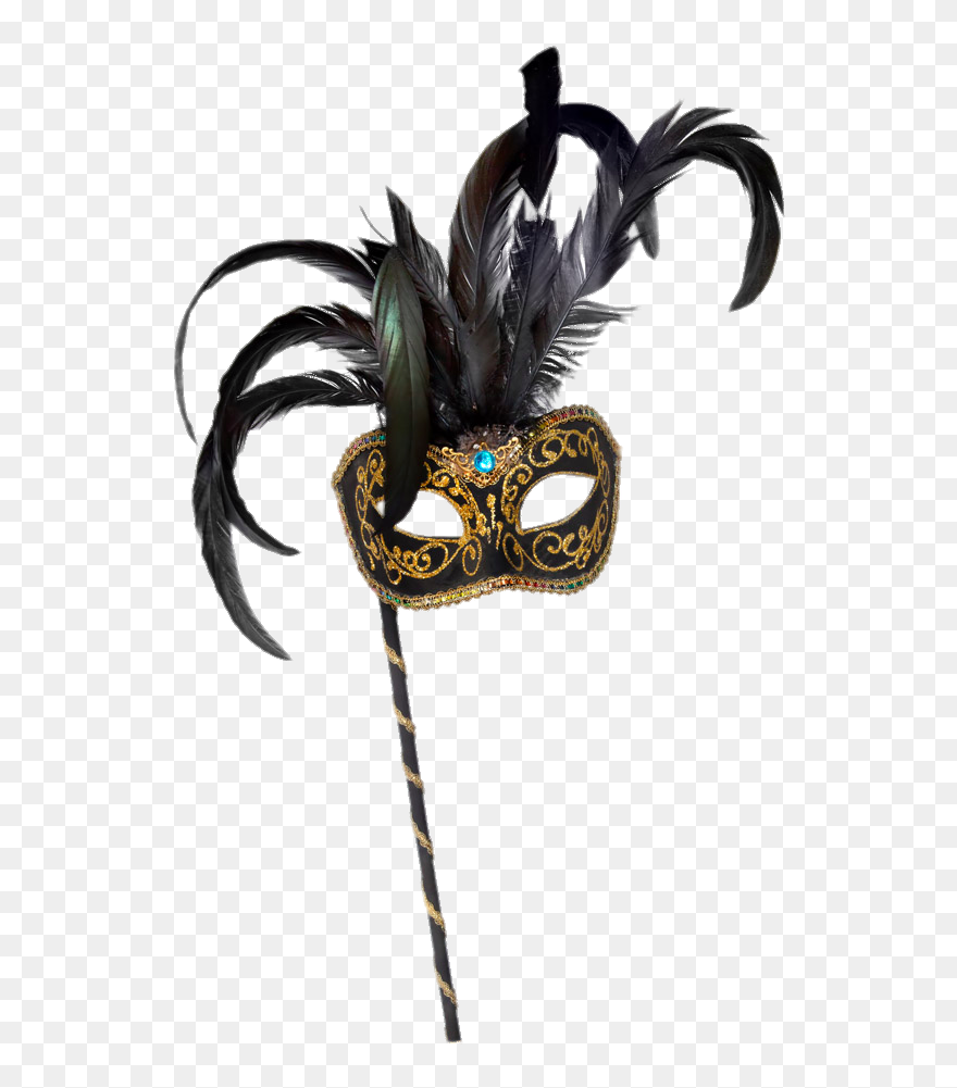 Mardi Ball Masquerade Gras Mask Dance Clipart - Masquerade Mask With Handle - Png Download