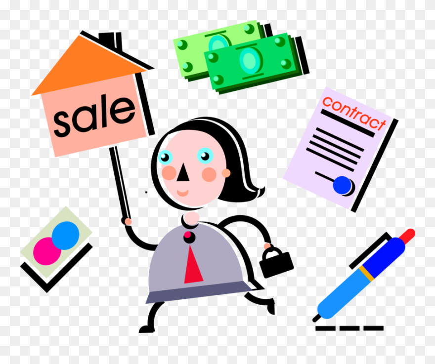Vector Illustration Of Homeowner With Real Estate House Clipart
