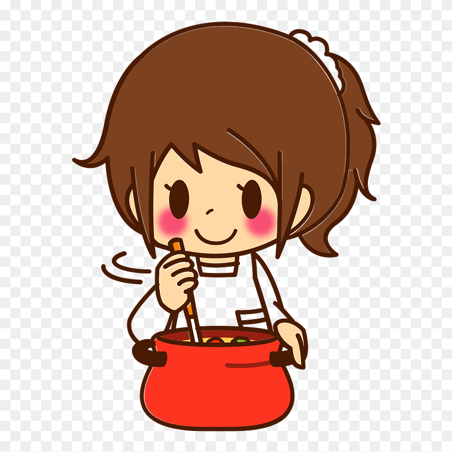 Woman Girl Cooking Stew Clipart - Cartoon - Png Download