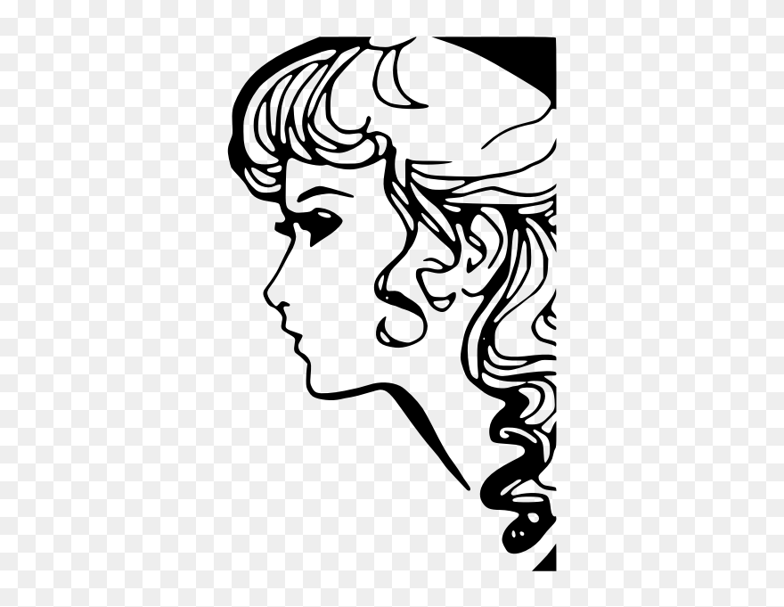 Vector Illustration Of Outline Female Face - Womans Profile Face Drawing Free Clipart