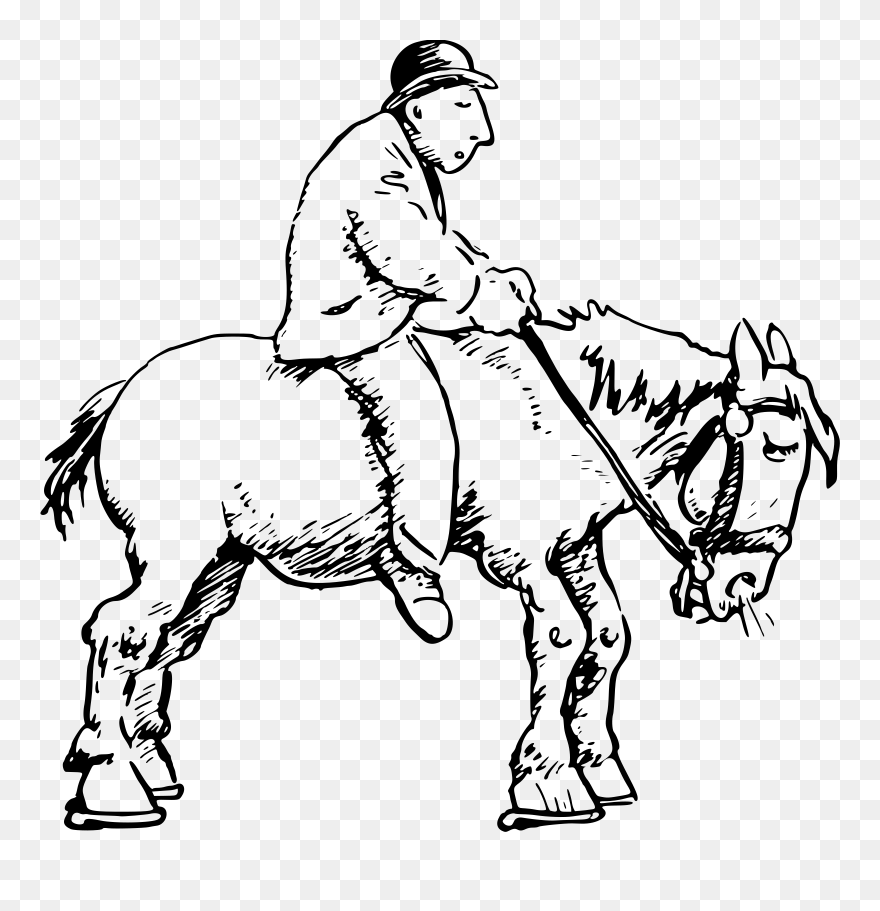 Cartoon Horse Svg Clip Arts - Man On A Horse Drawing - Png Download