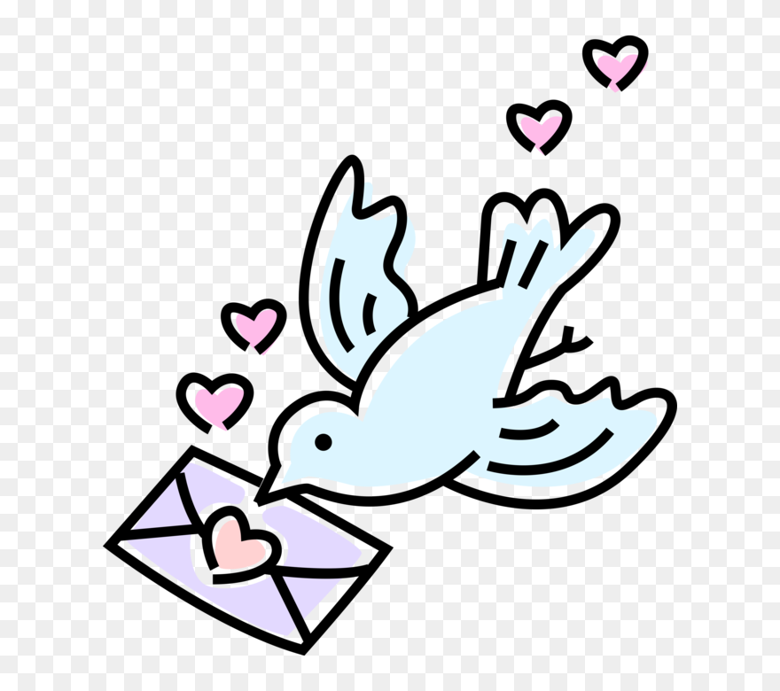 Vector Illustration Of Dove Bird Delivers Love Letter - Bird With Love Letter Clipart