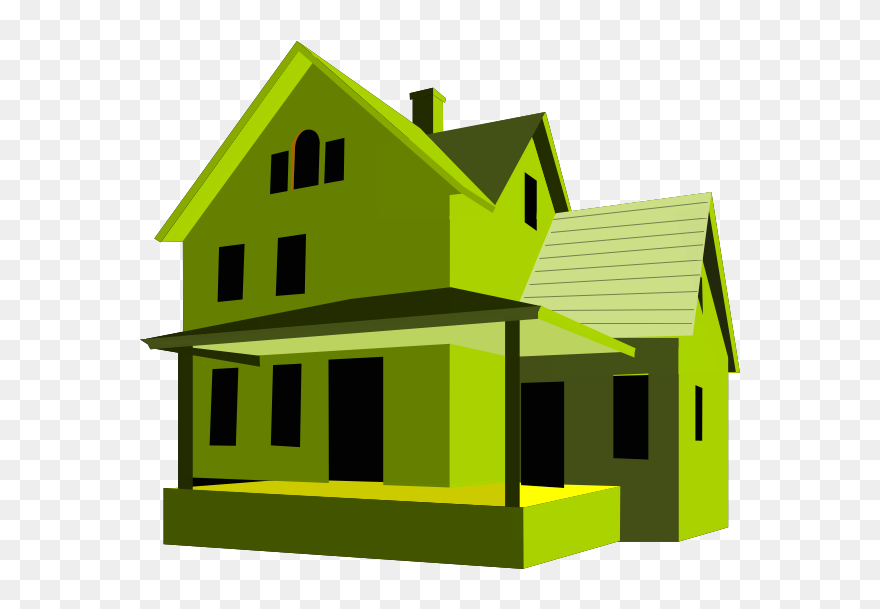 House 3d Art Green Color - Property Clipart - Png Download