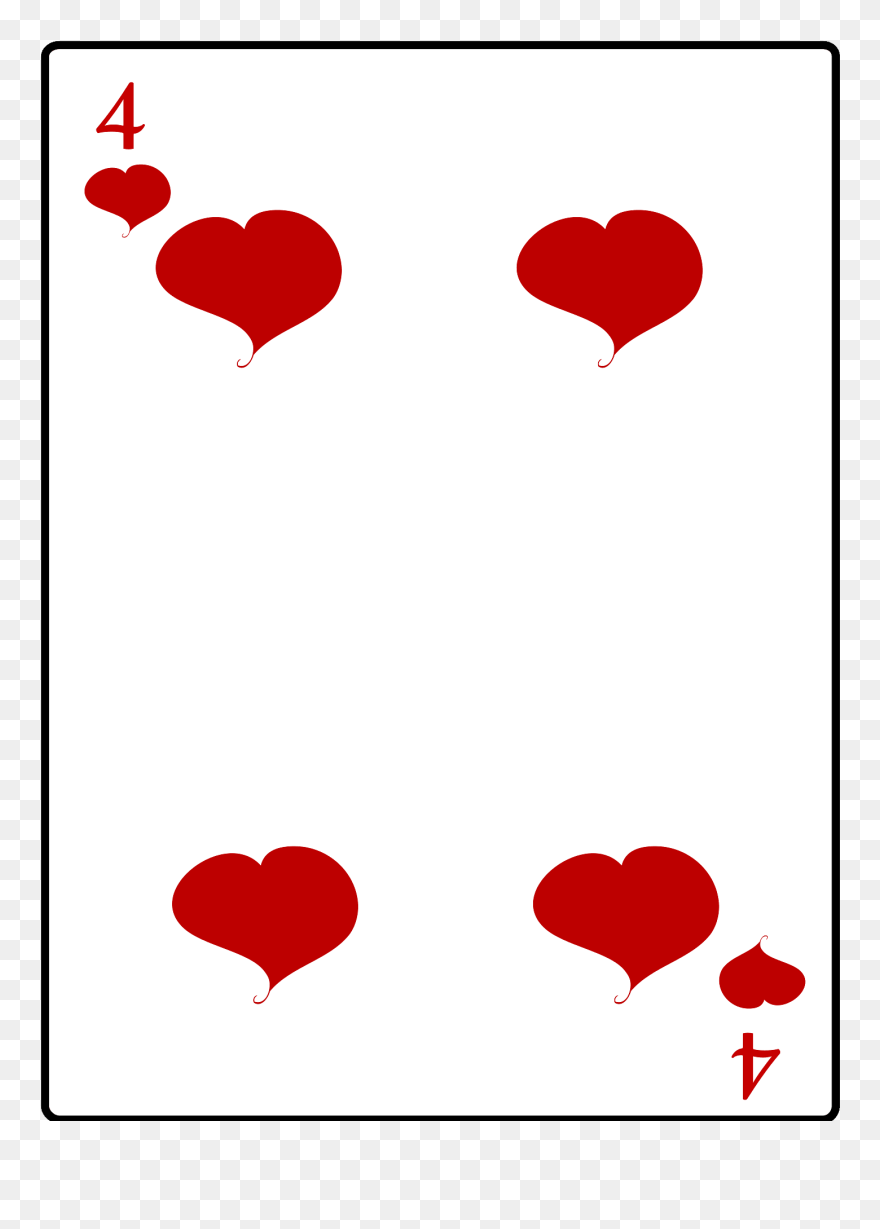 Four Of Hearts Playing Card Vector Illustration - Playing Cards Four Of Hearts Clipart