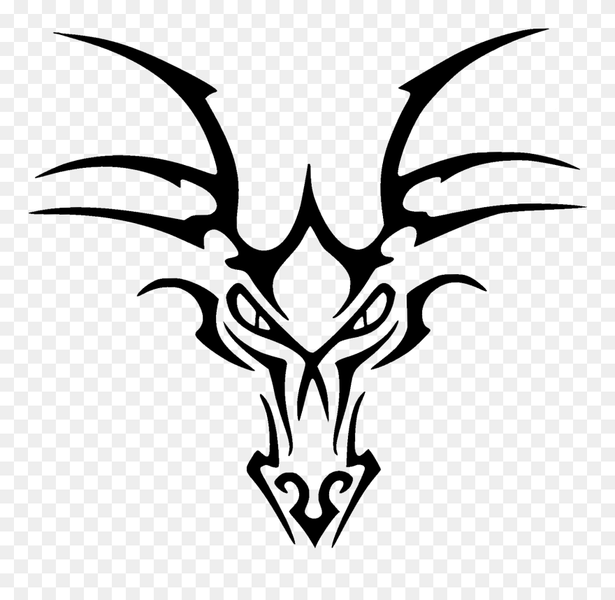 Tribal Animal Skull Mens Long Sleeve Shirt - Simple Easy Dragon Tattoo Clipart