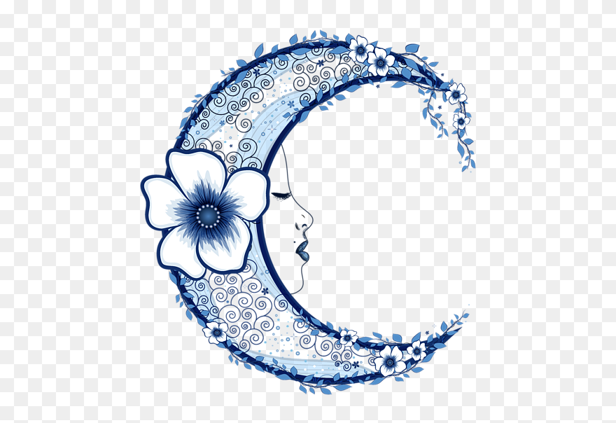 Drawing Of Crescent Moon Flowers Clipart