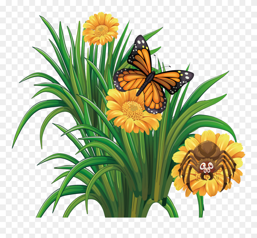 Butterfly Flower Clipart Graphic Stock Monarch Butterfly - Flower With Butterfly Clipart - Png Download