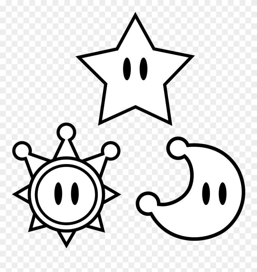 Power Star, Sun, And Moon Vector By Greenmachine987 - Coloring Star Clipart Black And White - Png Download