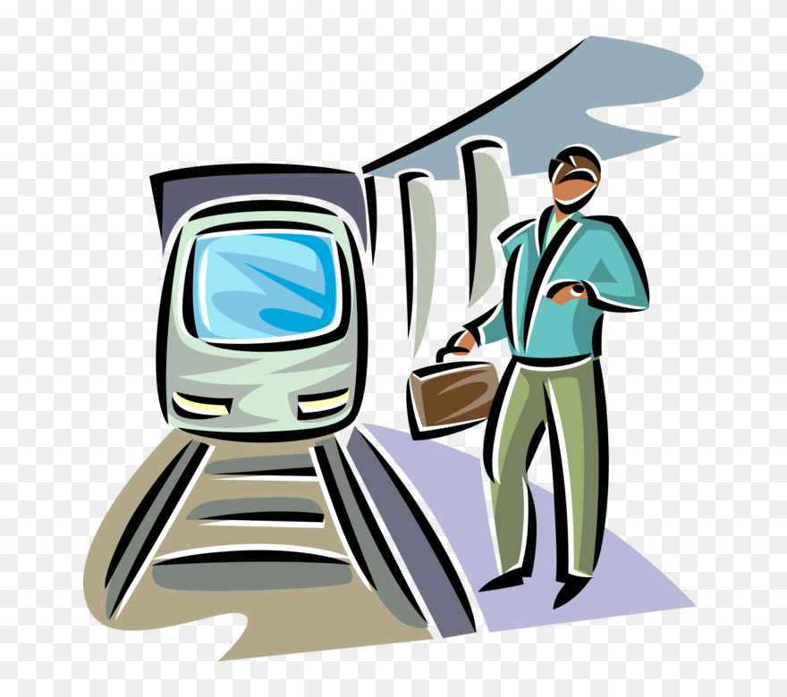 Vector Illustration Of Business Commuter Waits On Subway - Illustration Clipart