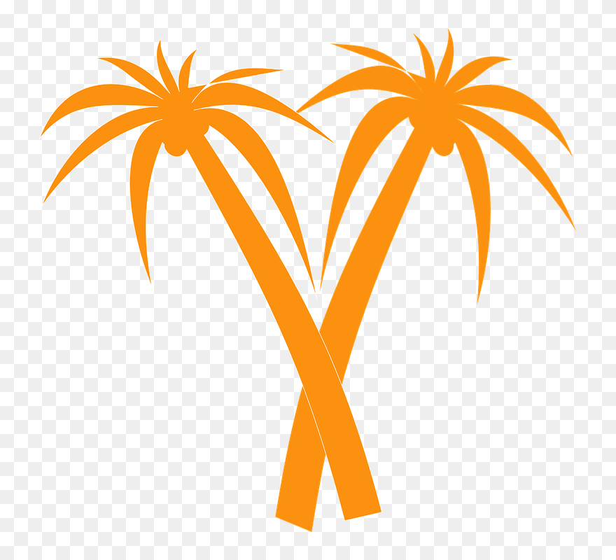 Palm Trees Orange Tropical Palm Silhouette Crossed - V Shaped Palm Tree Clipart