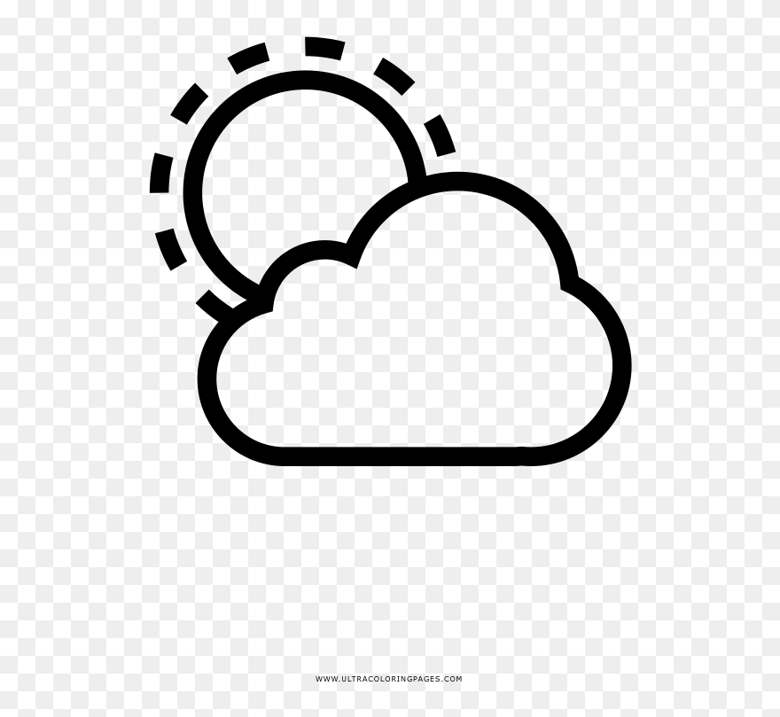 Partly Cloudy Coloring Page - Line Art Clipart