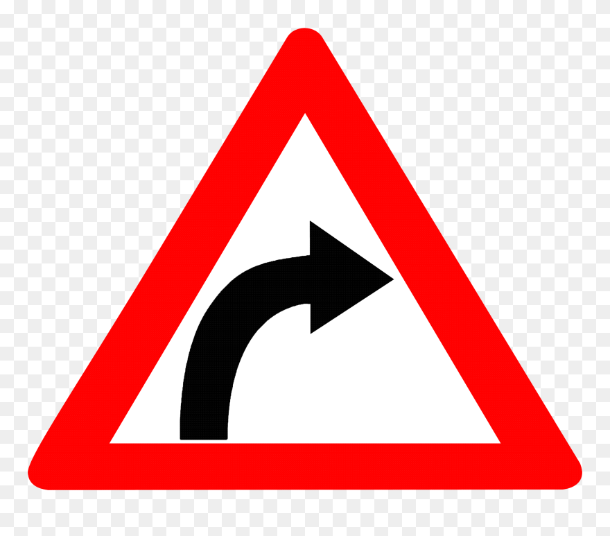 Warning Sign Traffic Sign Driving Road - Right Hand Curve Sign Clipart