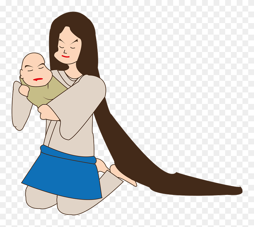 Japanese Mother With A Baby Clipart - Cartoon - Png Download