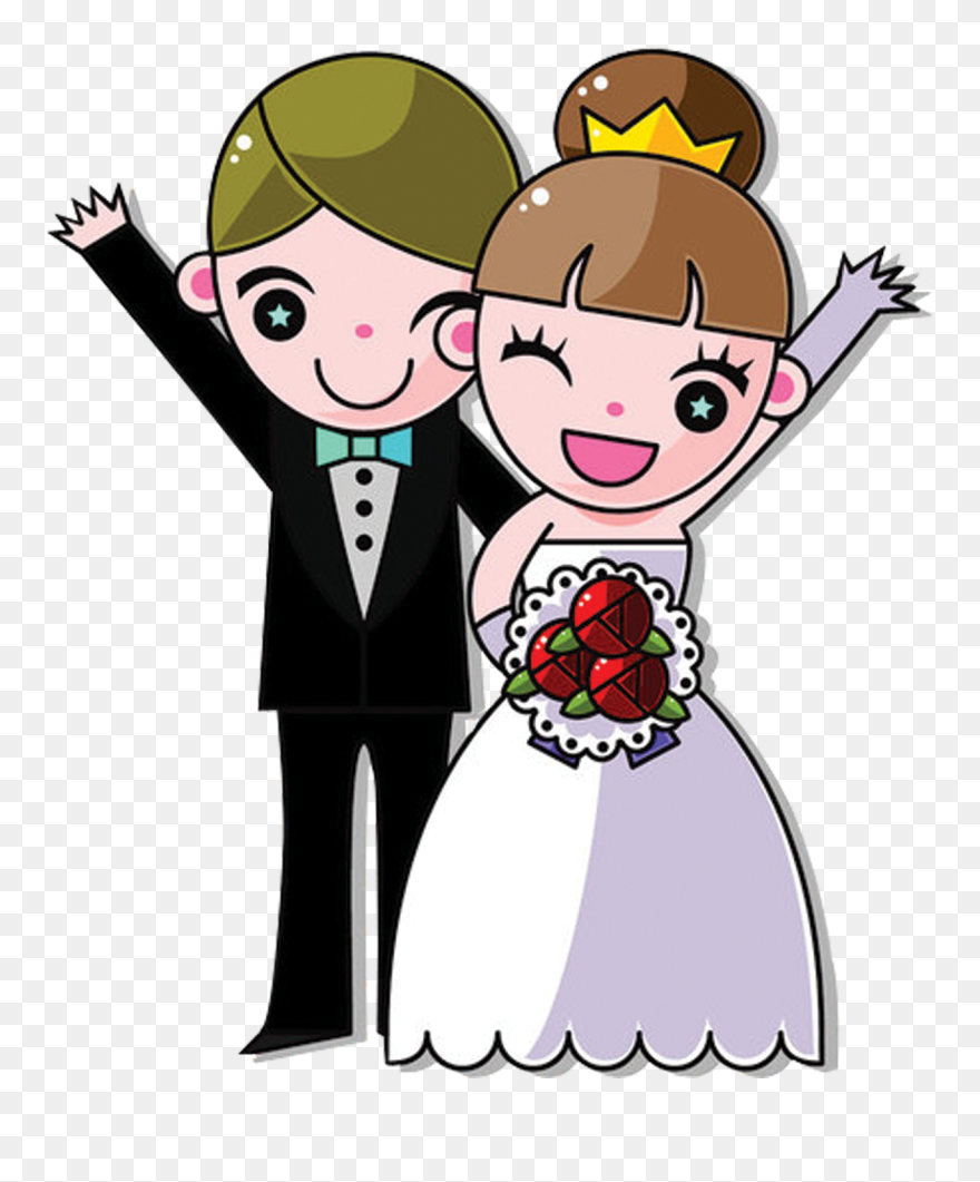 Bride Marriage Wedding Couple - Cartoon Groom And Bride Clipart
