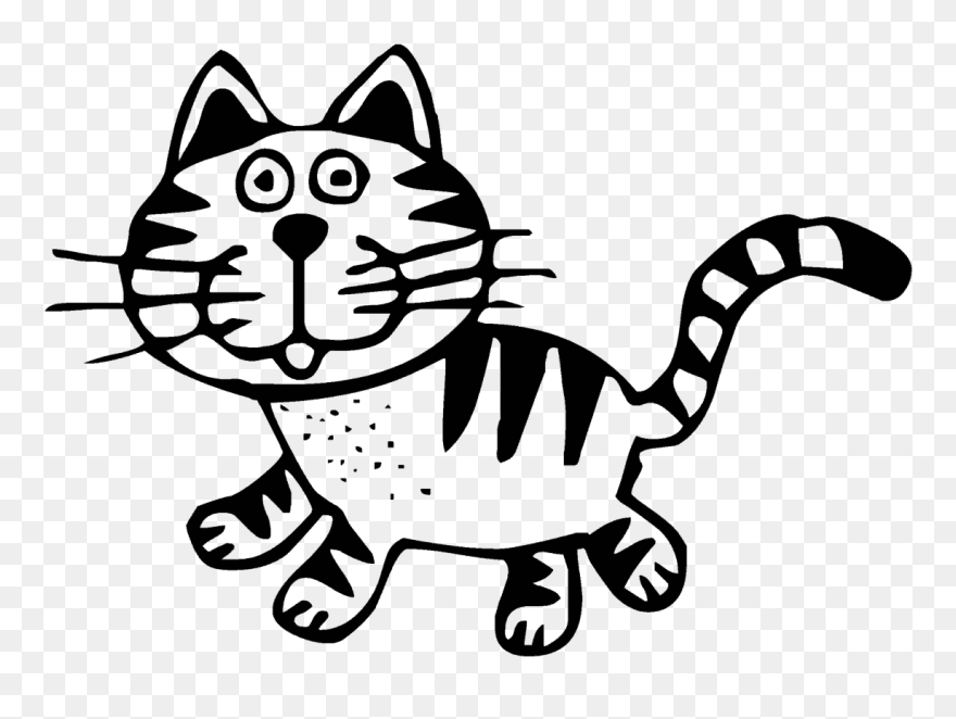 Transparent, Art, Cat, Animal, Black, White, Drawing, - Yellow Cat Clip Art - Png Download