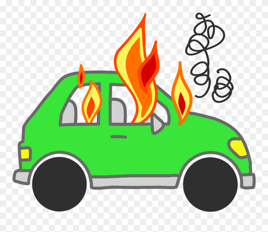 Fire Fighting Cartoon Images - Car In Flames Clipart - Png Download