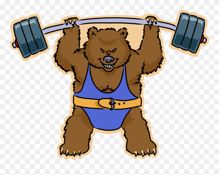 Vector Illustration Of Weightlifting Power Lifter Bear - Grizzly Bear Lifting Weights Clipart
