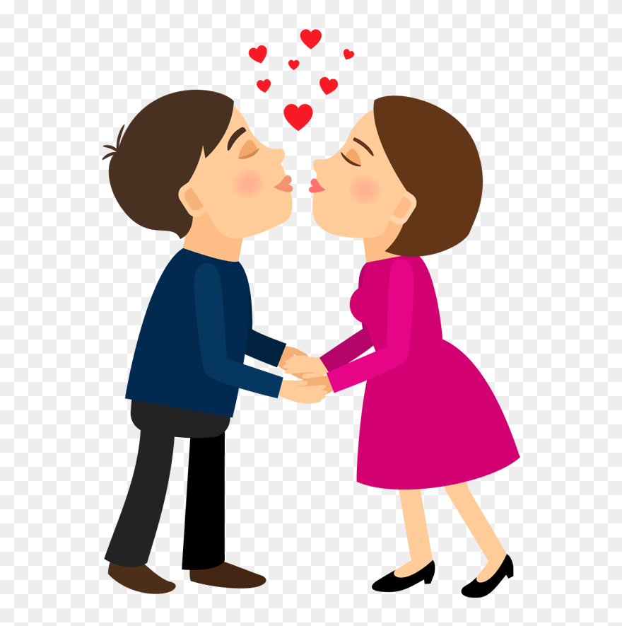 Young Couple Holding Hands And Kissing - Cartoon Kissing Couple Png Clipart