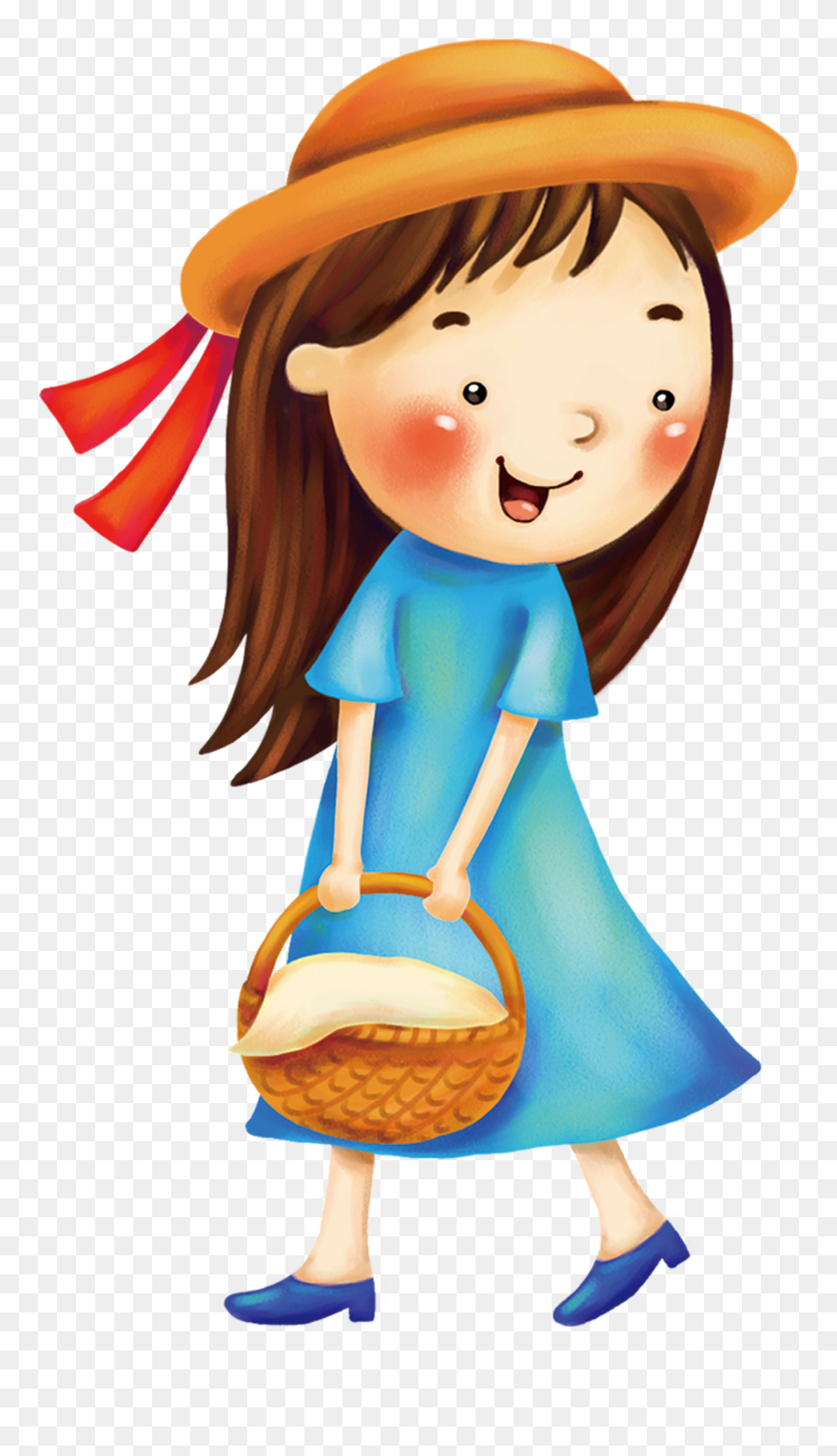 Transparent Shy Person Clipart - Girl With Hat Cartoon - Png Download