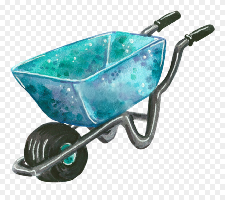 #watercolor #wheelbarrow #teal #retro #clipart #garden - Png Download