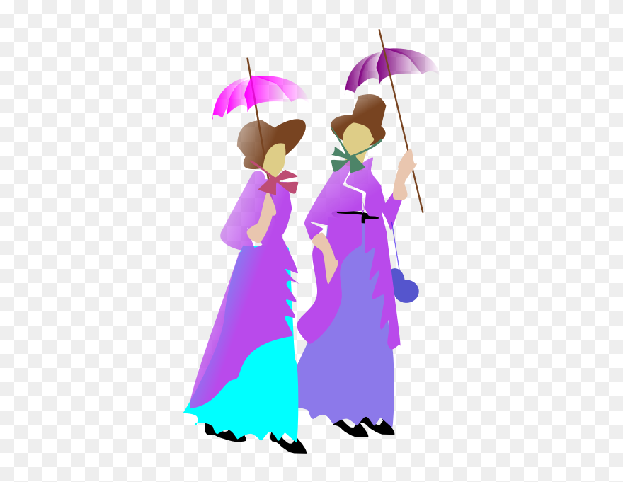 Illustration Of Two Ladies Walking In Purple Dresses - Clip Art - Png Download