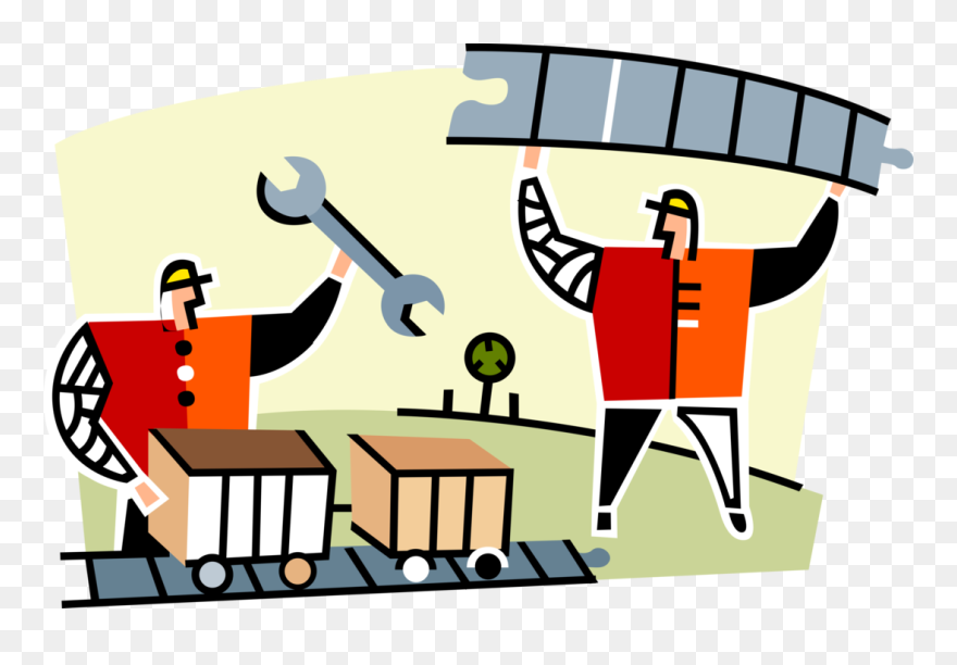 Vector Illustration Of Railway Construction Workers - Men Working Clipart - Png Download