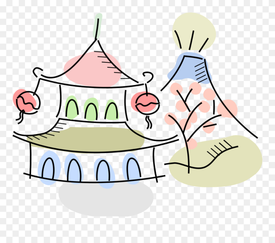 Vector Illustration Of Japanese Pagoda Temple With Clipart