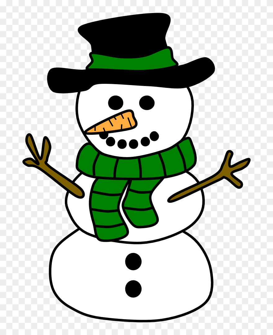 Snowman, Hat, Scarf, Green - Black And White Snowman Images Clip Art - Png Download